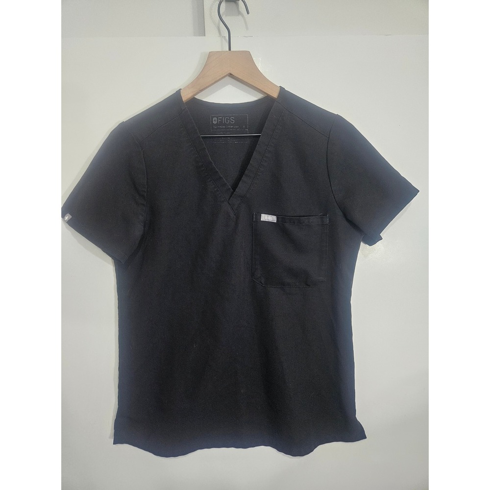 FIGS Technical Collection Black V-Neck Scrub Top‎ One Pocket Size Small